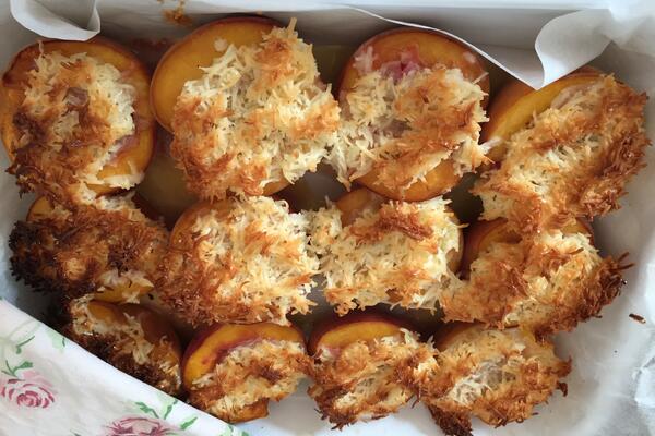image of Peaches with Macaroon Topping