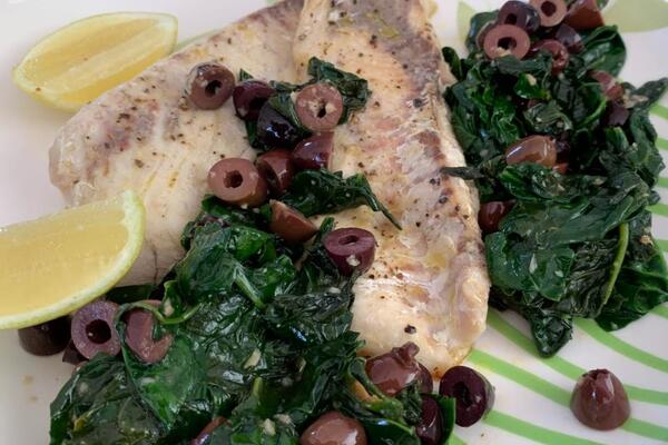 image of Fish with Olives and Spinach